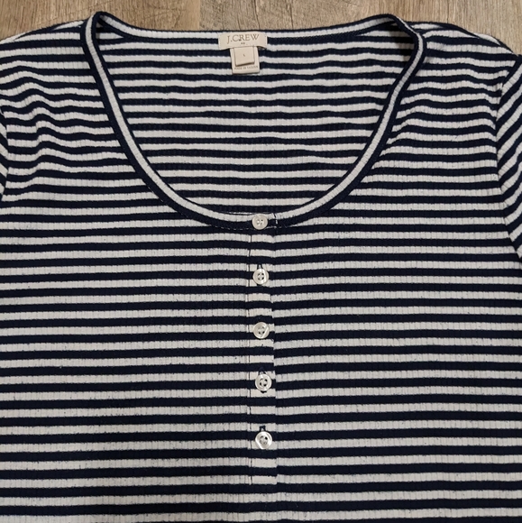J. Crew Navy Blue and White Striped Sweater Elbow Length - Picture 3 of 8